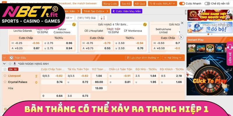Dự đoán bàn thắng có thể xảy ra trong first half