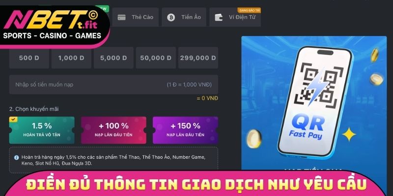 Điền đủ thông tin giao dịch theo như yêu cầu